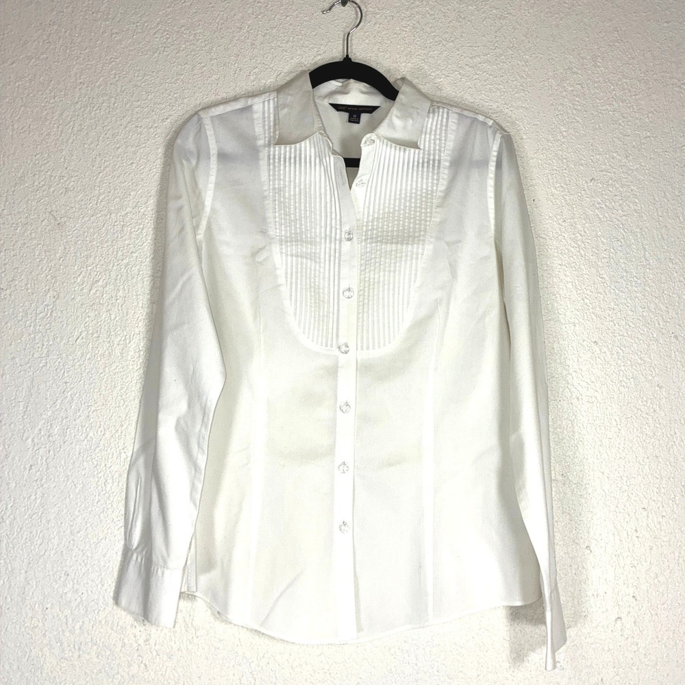 Brooks Brothers Womens White Pleated Bib Front Tuxedo Shirt Size 10 Long Sleeve